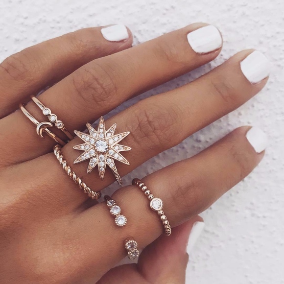 Jewelry - 'Fierce Star' 6-piece Galaxy Themed Gold Ring Set